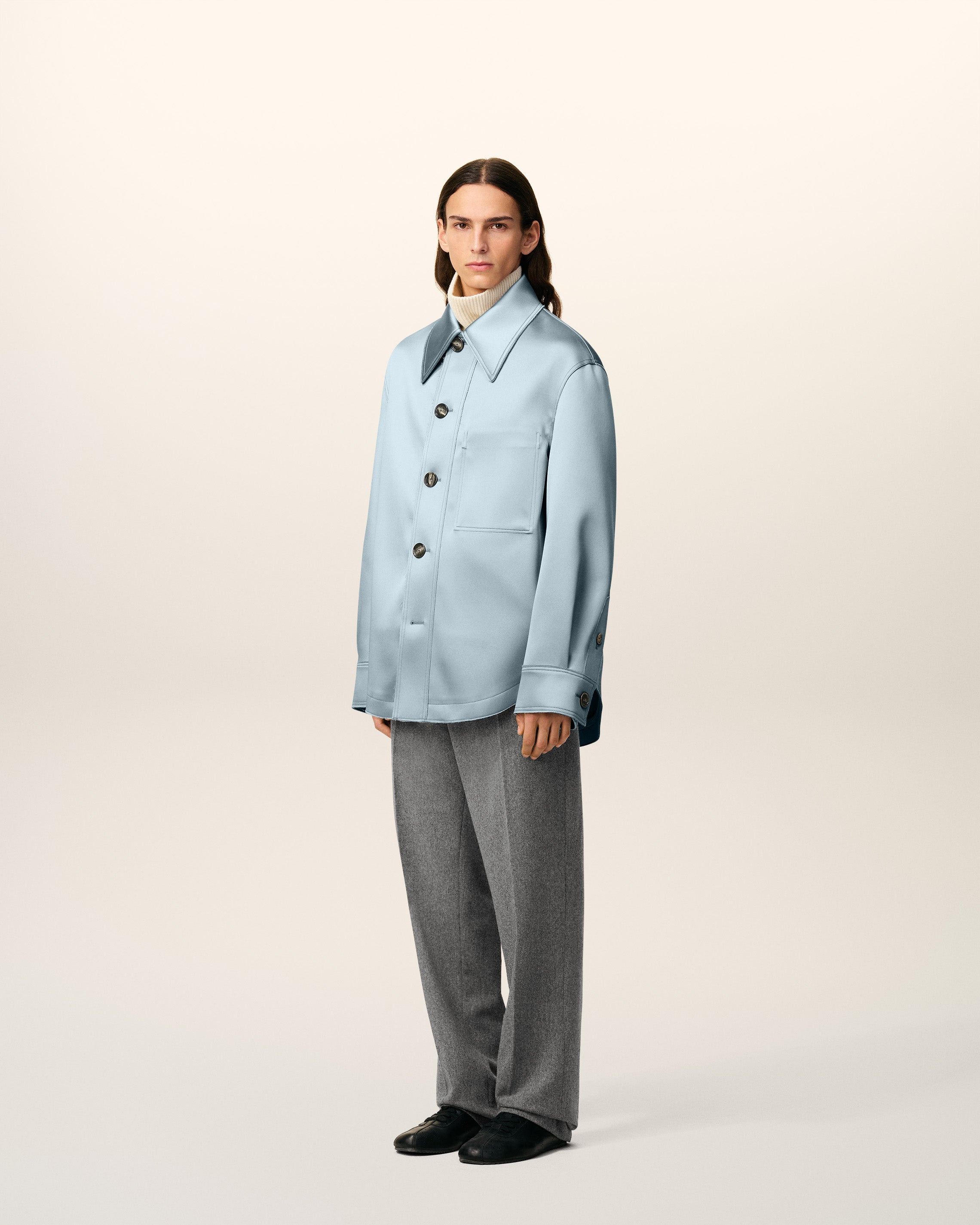 BLUE SATIN AMI DE COEUR BUTTONED JACKET - 6