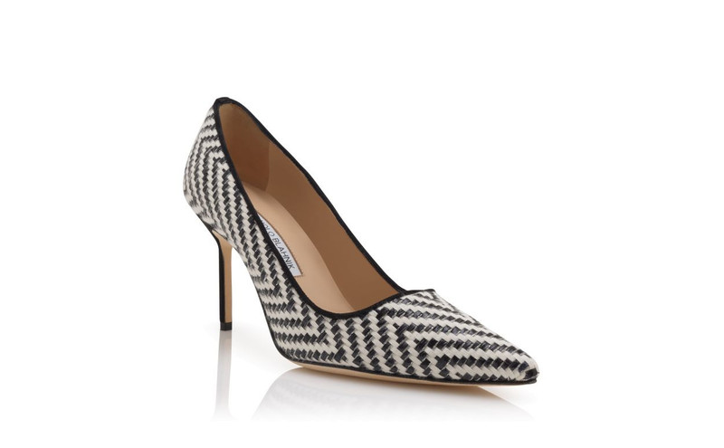Black And White Raffia Pointed Toe Pumps 3