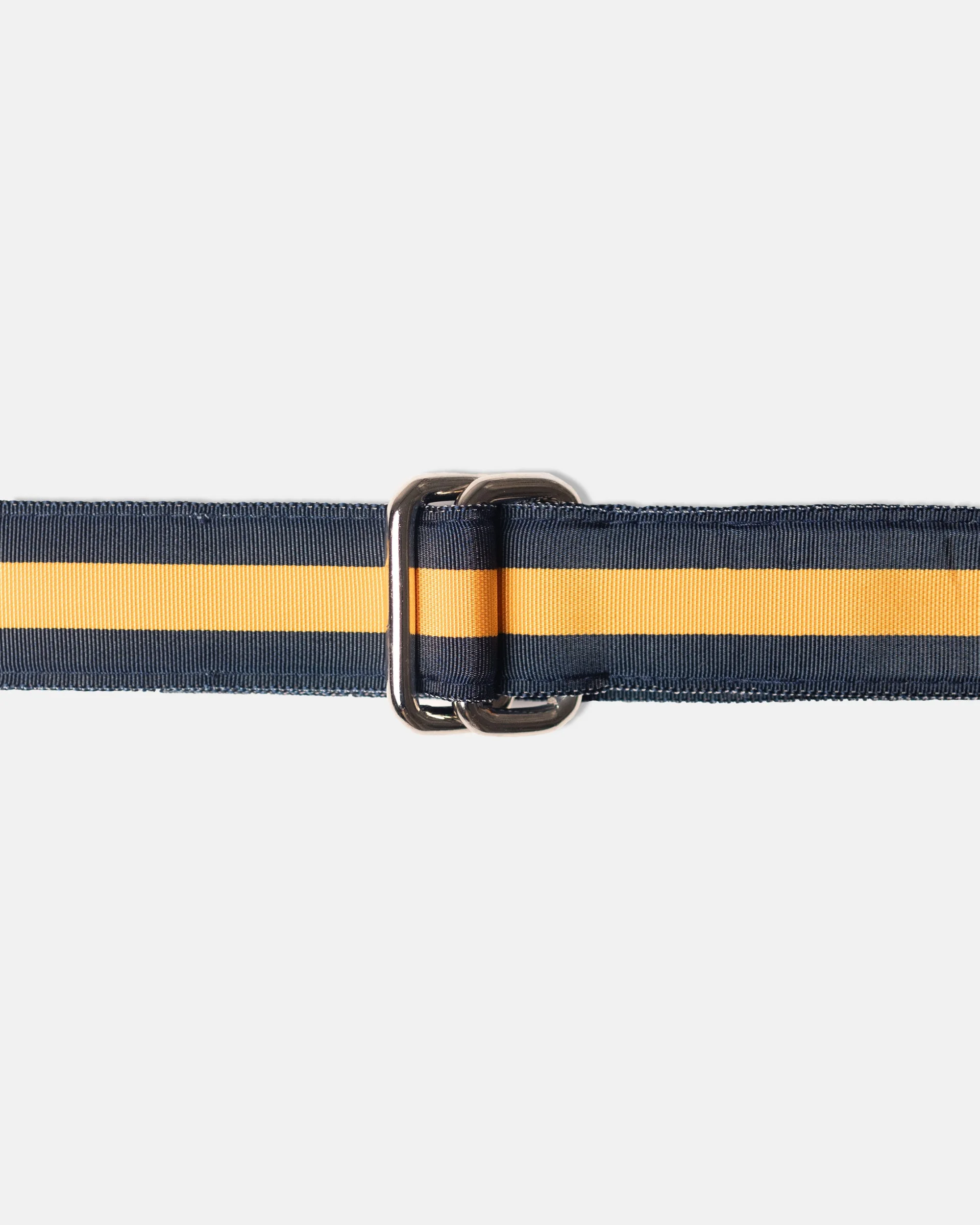 MADE-IN-USA NAVY & YELLOW STRIPED GROSGRAIN RIBBON BELT - 1