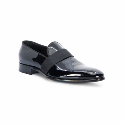 Santoni Men's black patent leather loafer outlook