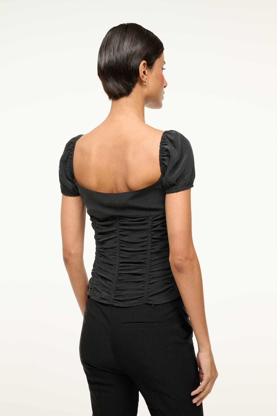 STAUD ELBA SILK TOP BLACK - 5