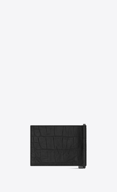 SAINT LAURENT monogram bill clip wallet in crocodile embossed leather outlook