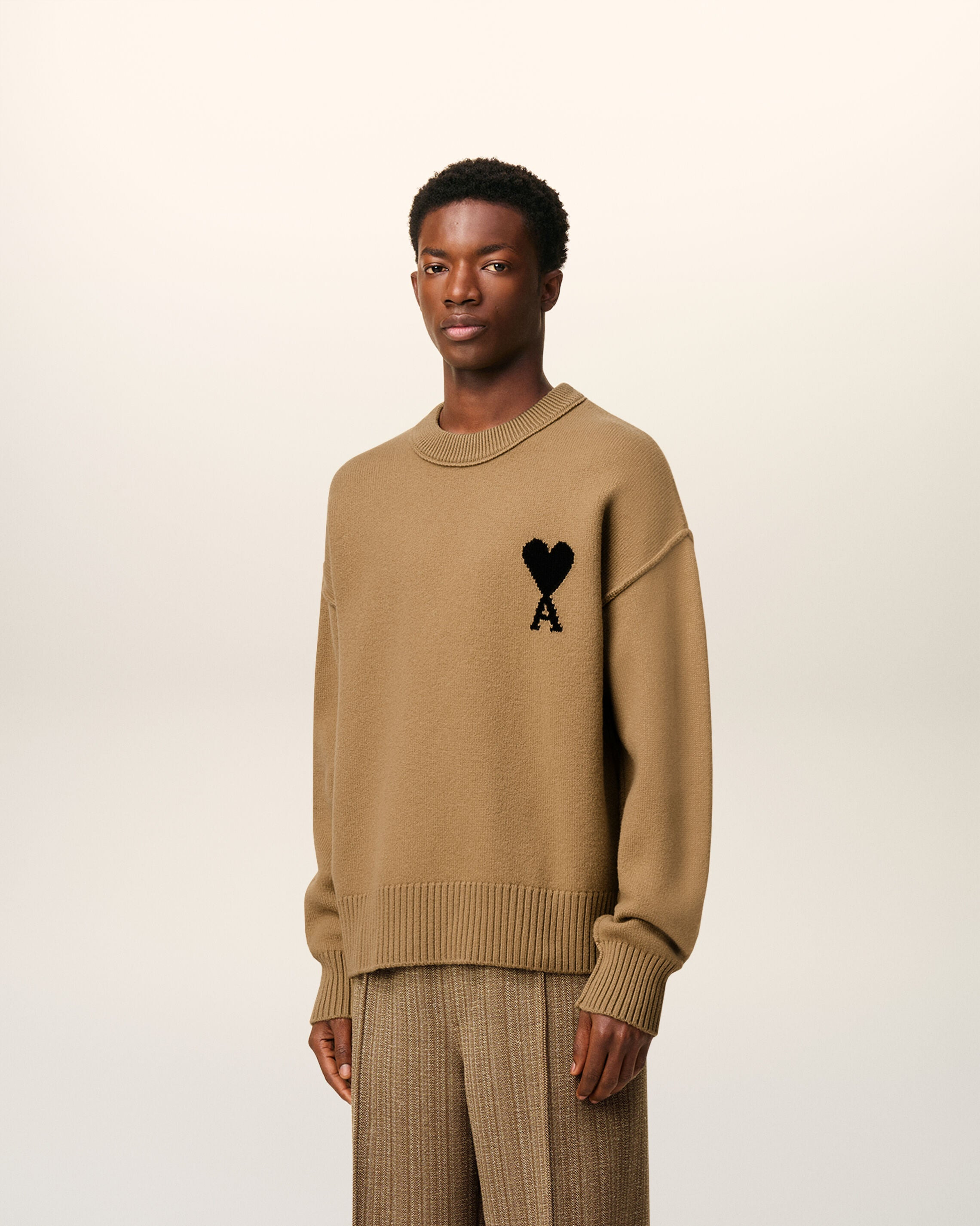BROWN WOOL AMI DE COEUR CREWNECK SWEATER - 6