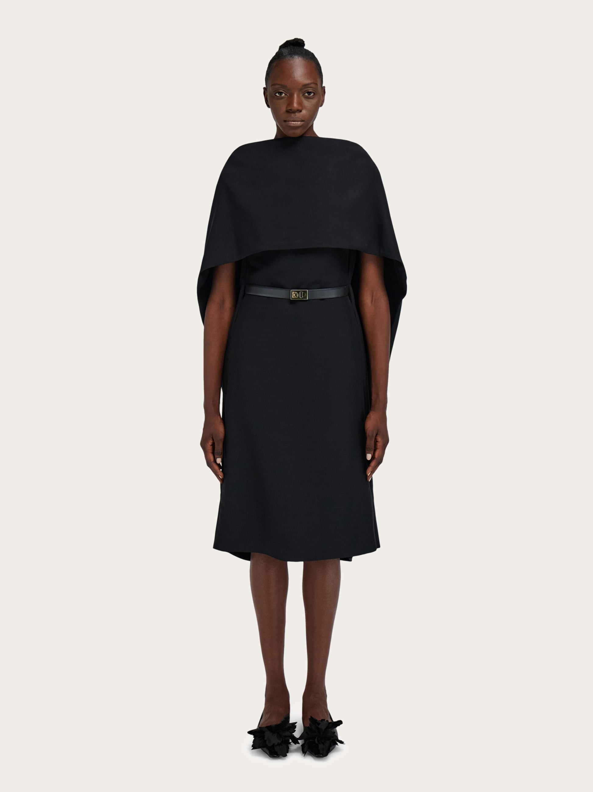 Belted midi dress with billowing front panel - 2