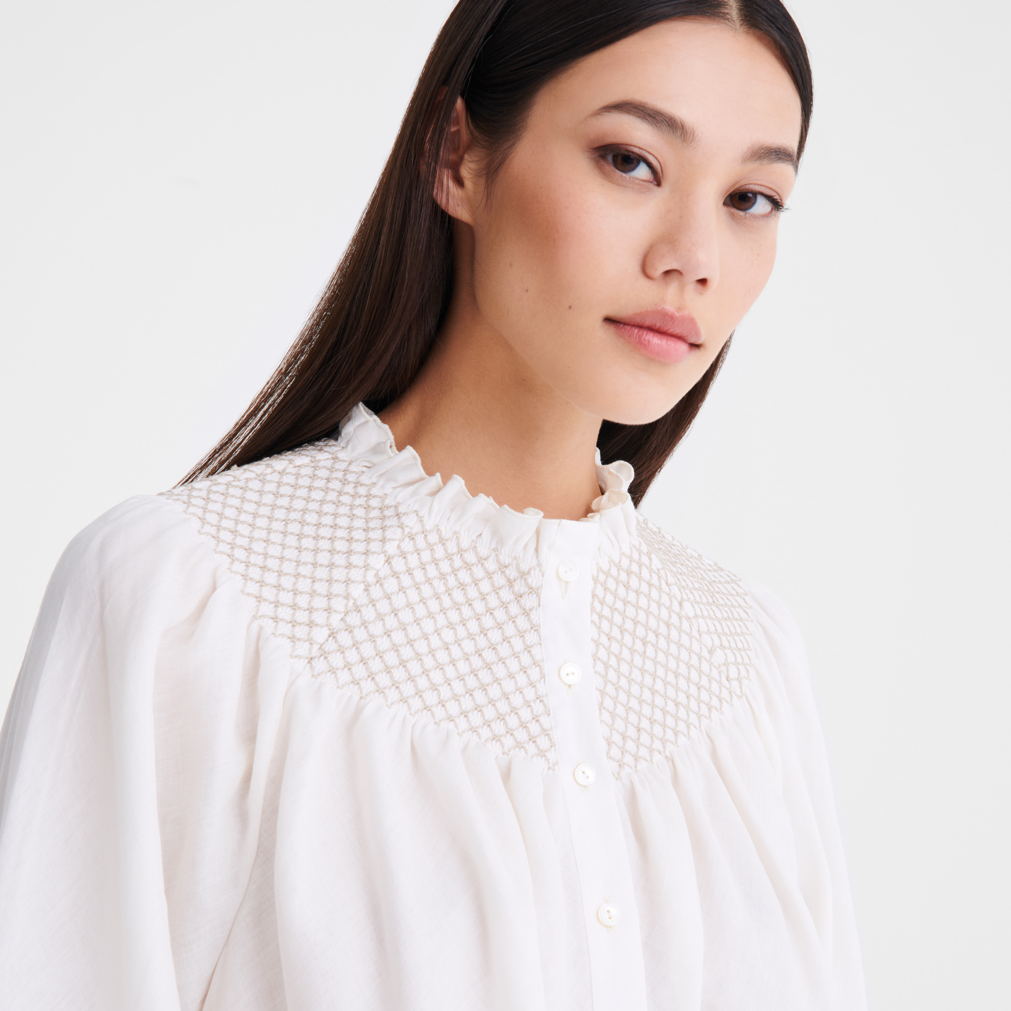 Blouse Ecru - Smocked veil - 5