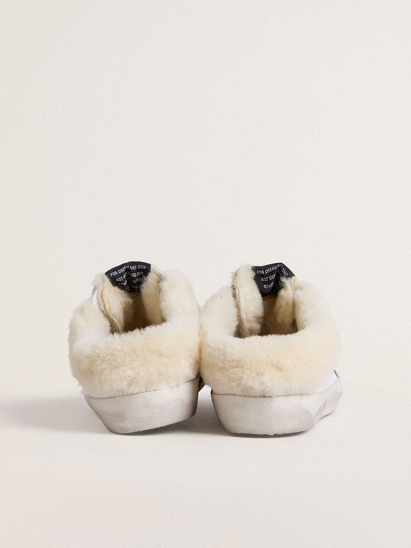 Super-Star Sabots in white leather with shearling lining and silver star 4