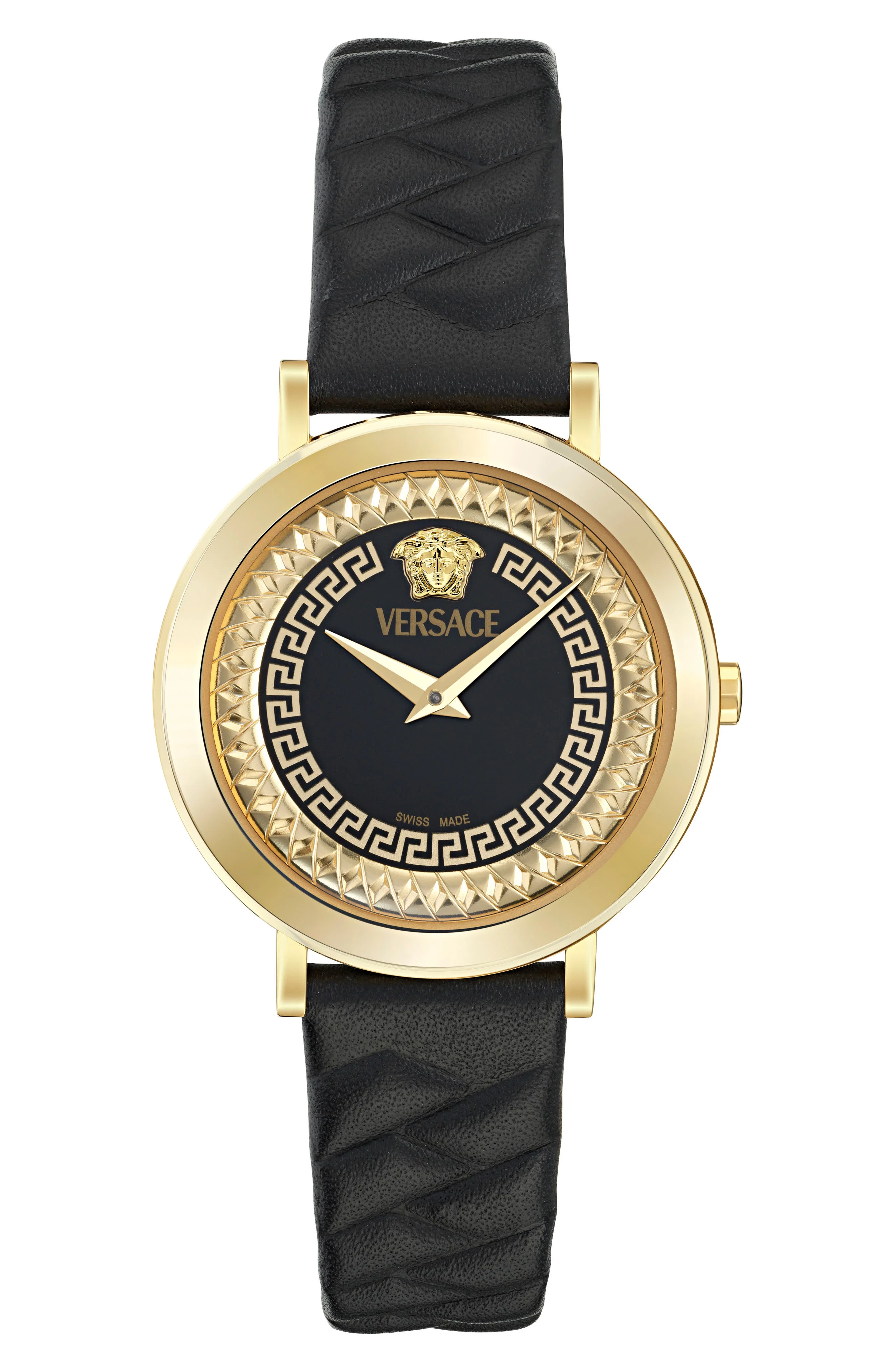 Versace Delphinus Leather Strap Watch, 35mm in Yellow Gold at Nordstrom - 1