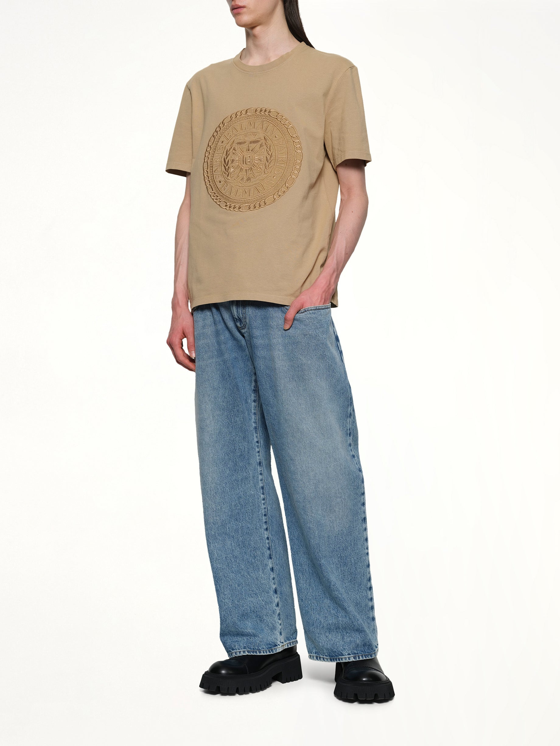 Balmain Medal T-Shirt in Camel - 4
