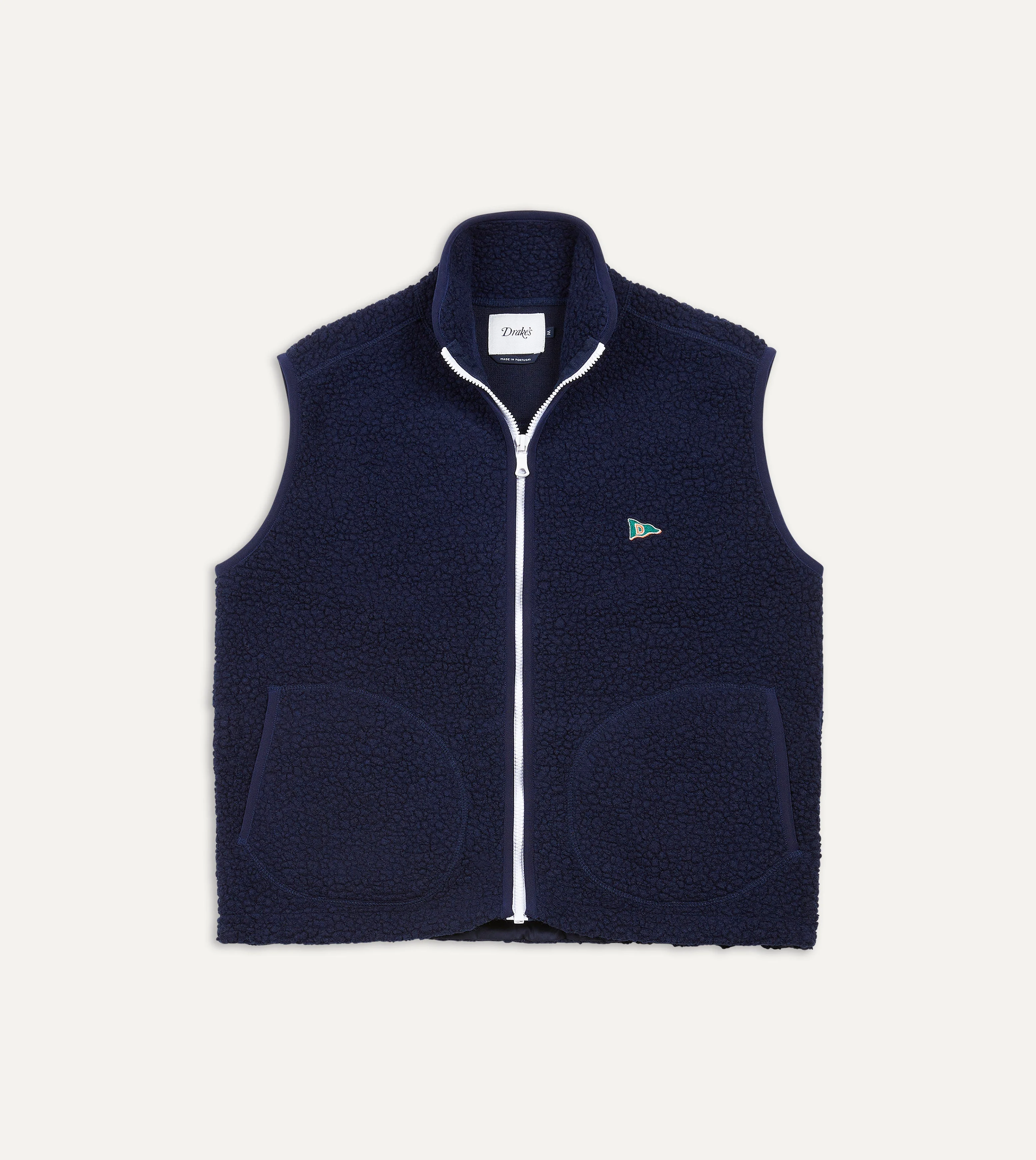 Navy Boucle Wool Zip Fleece Vest - 1