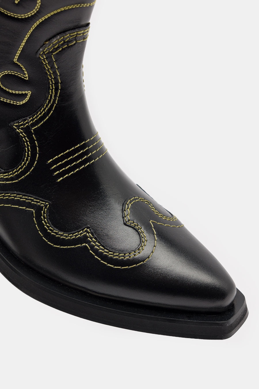 Mid Shaft Embroidered Western Boot in Black/Yellow - 5