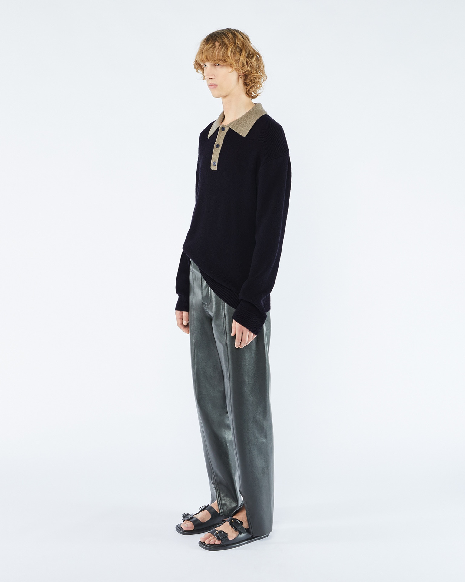 KAIROS - Long sleeve polo - Black/khaki - 3