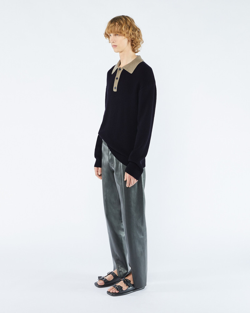 KAIROS - Long sleeve polo - Black/khaki 3