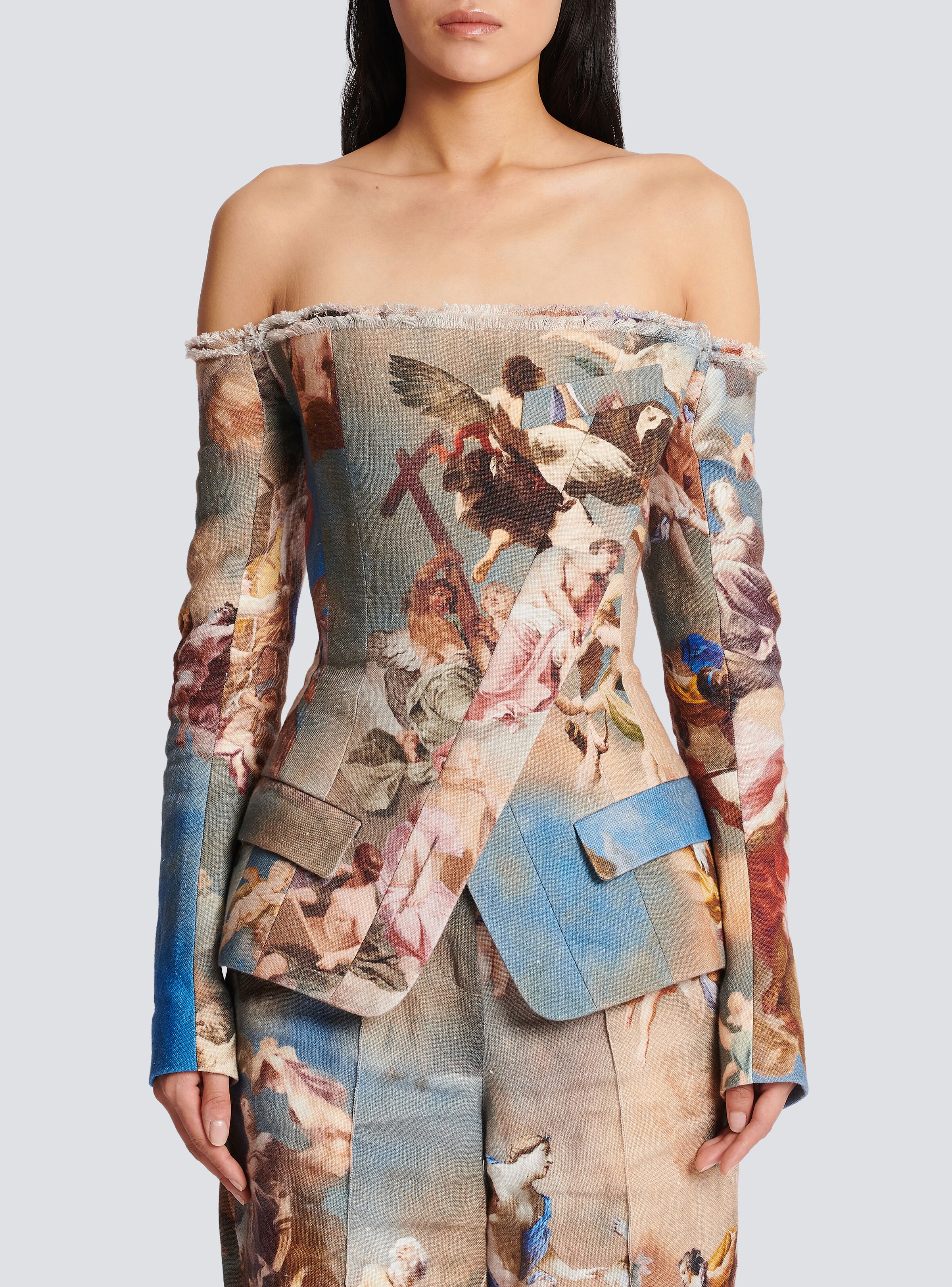 Sky printed off-the-shoulder canvas jacket - 5