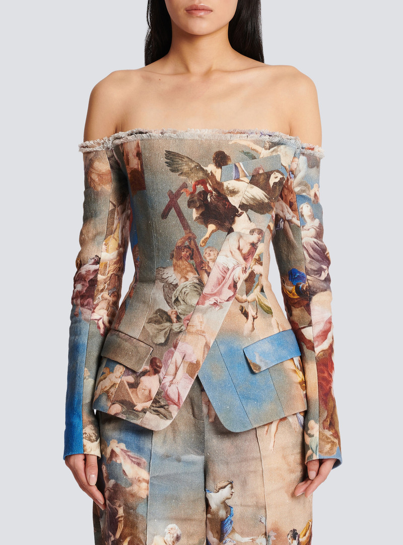 Sky printed off-the-shoulder canvas jacket 5