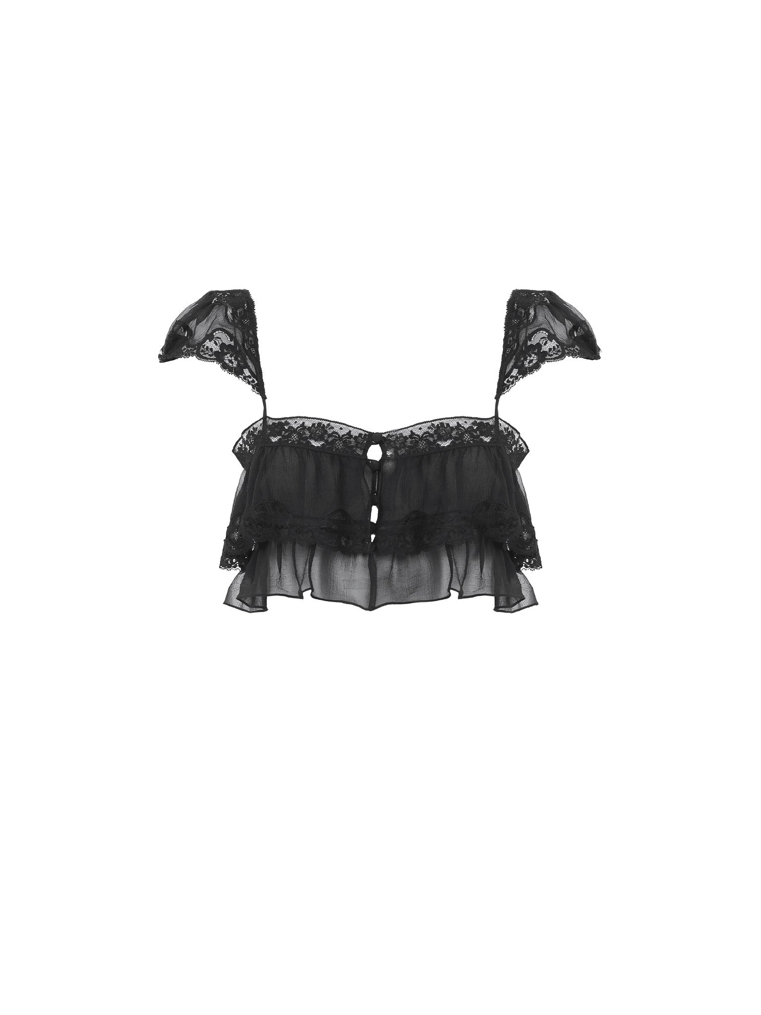RUFFLED BRALETTE IN SILK MOUSSELINE & LACE - 1