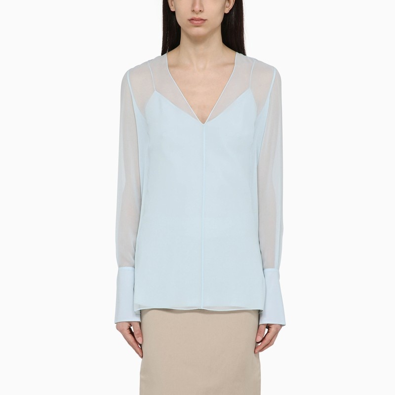 Light blue silk blouse with back slit - 1