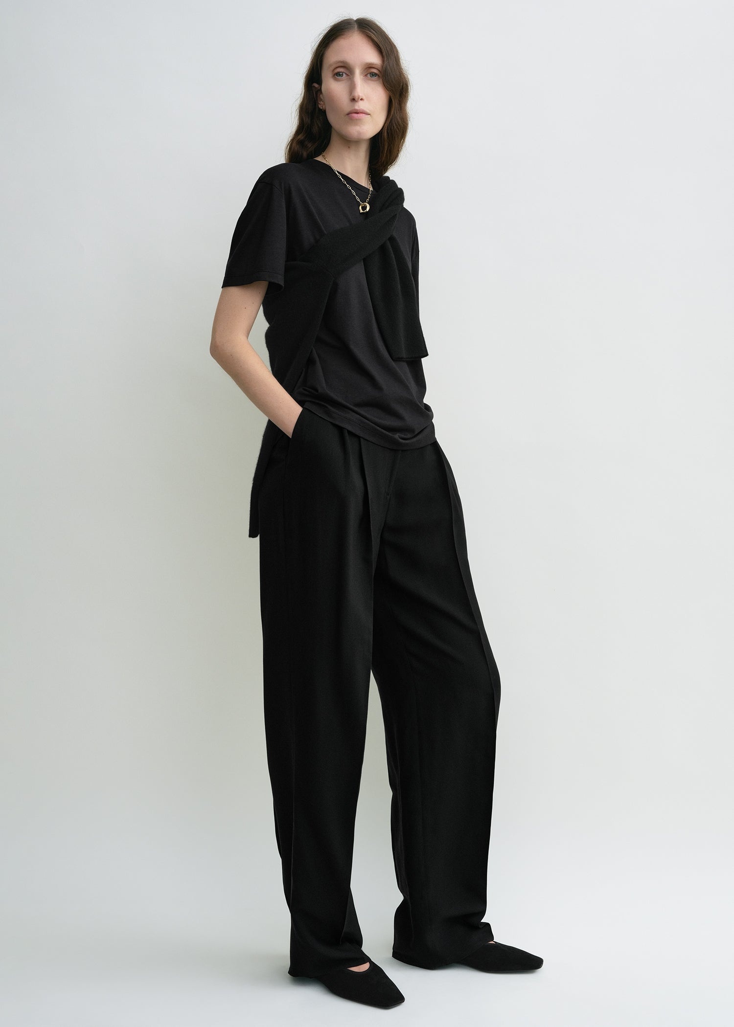 Double-pleat fluid trousers black - 3