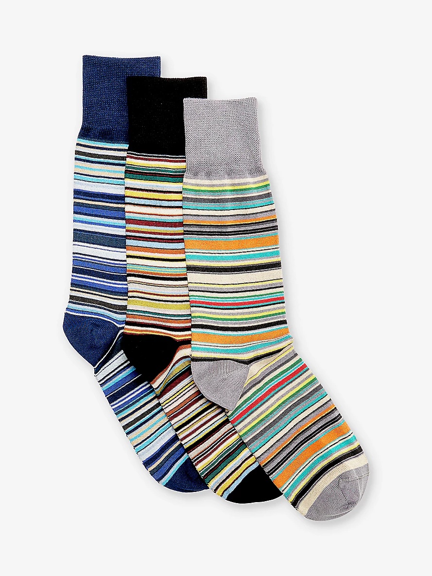 Signature striped pack of six cotton-blend socks - 1