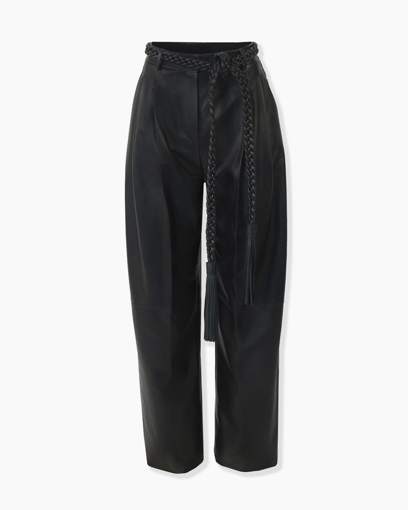Kaia Leather Pants with Braided Belt 1