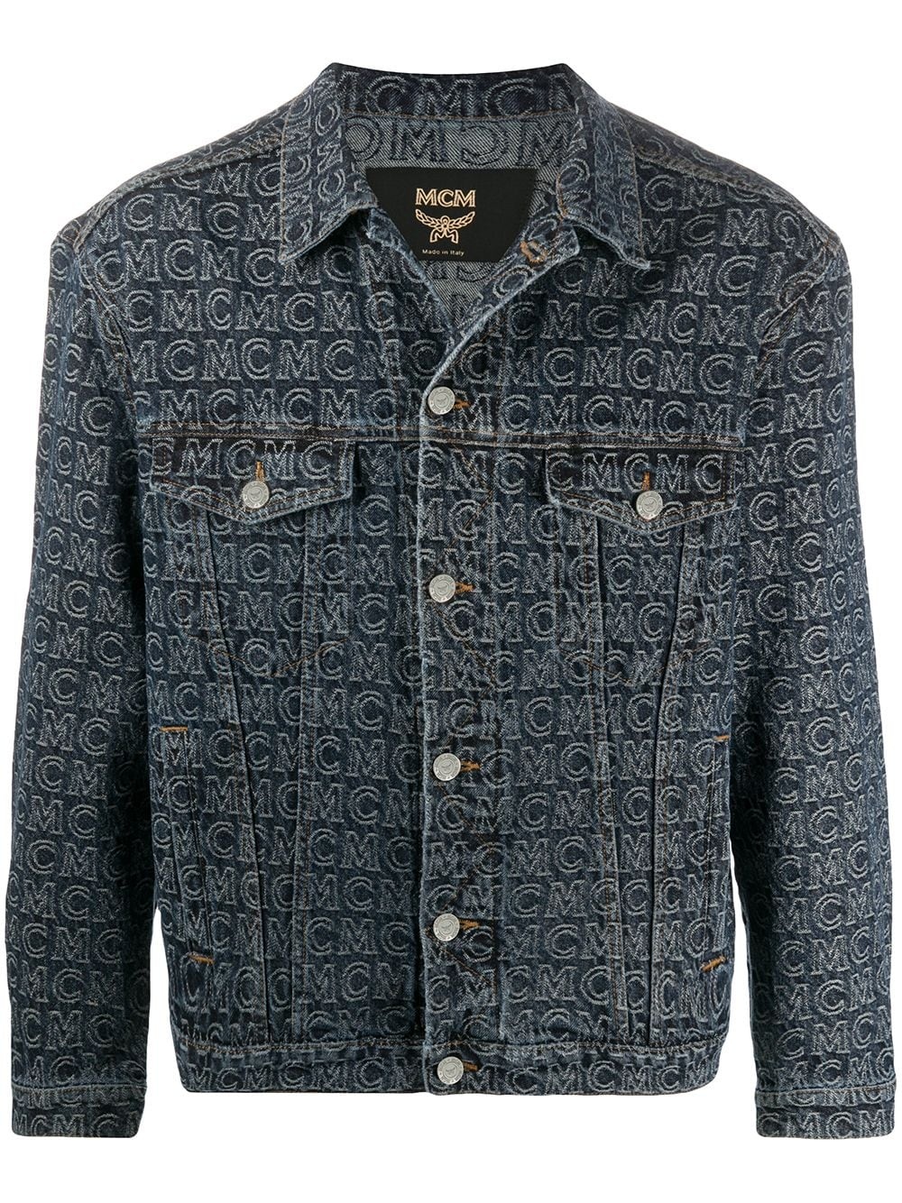 monogram print denim jacket  - 1