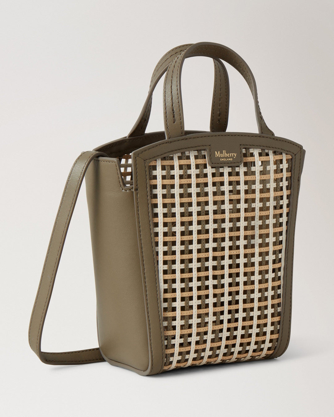 Mini Clovelly Tote Linen Green, Beige Pine & Eggshell Leather Netting - 3