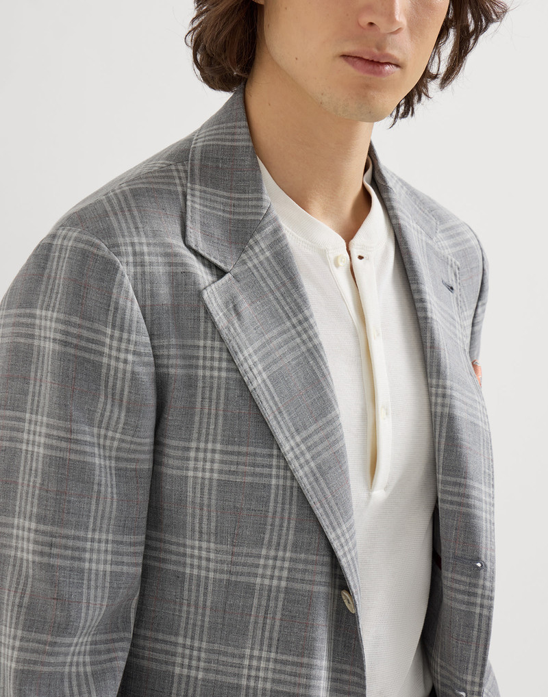 Wool, silk and linen tartan deconstructed blazer 4