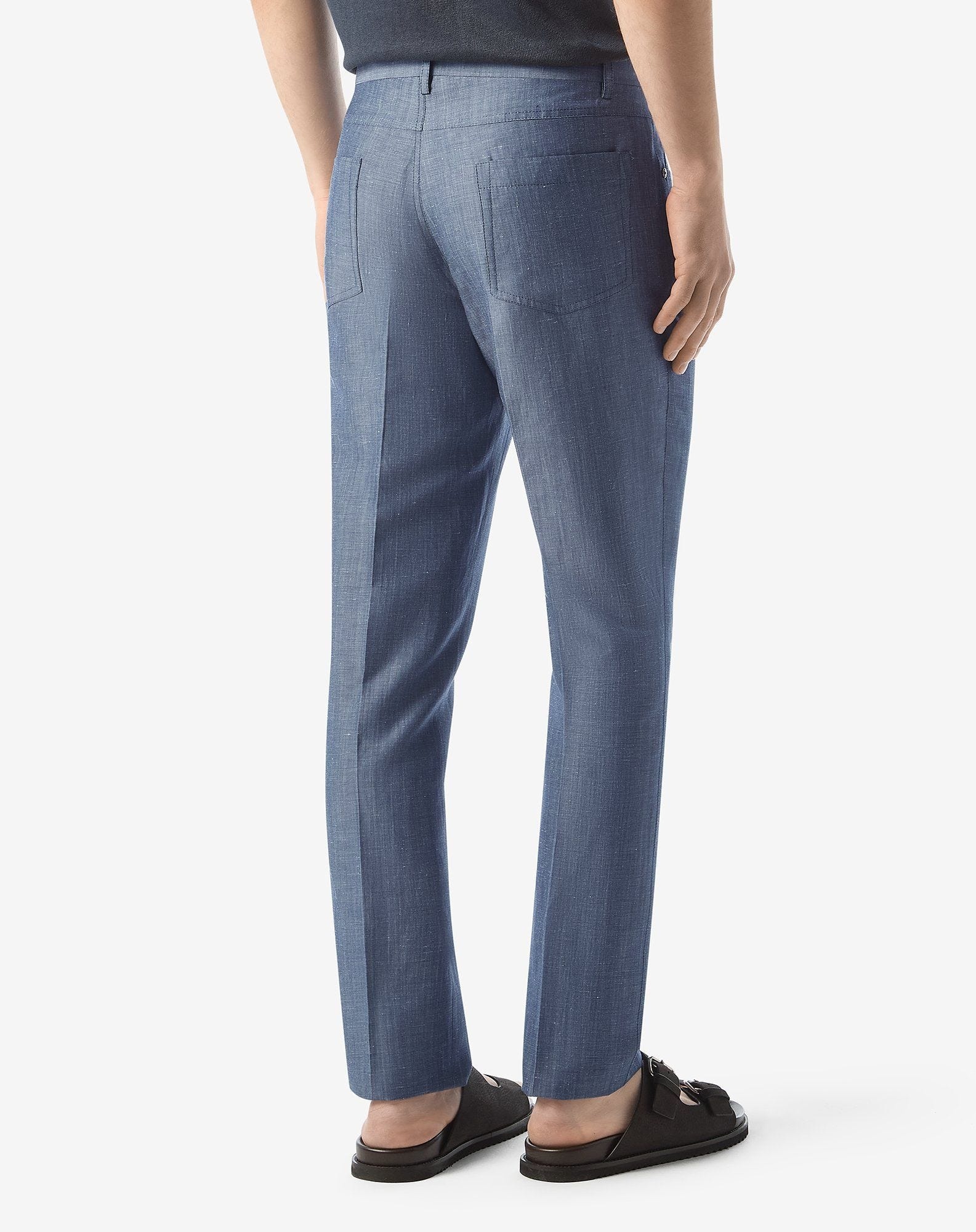 Indigo 5-pocket wool and linen trousers - 4