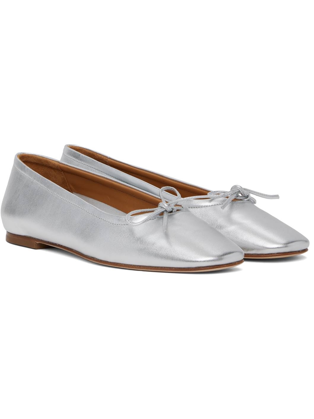 Silver Delfina Leather Ballerina Flats - 4