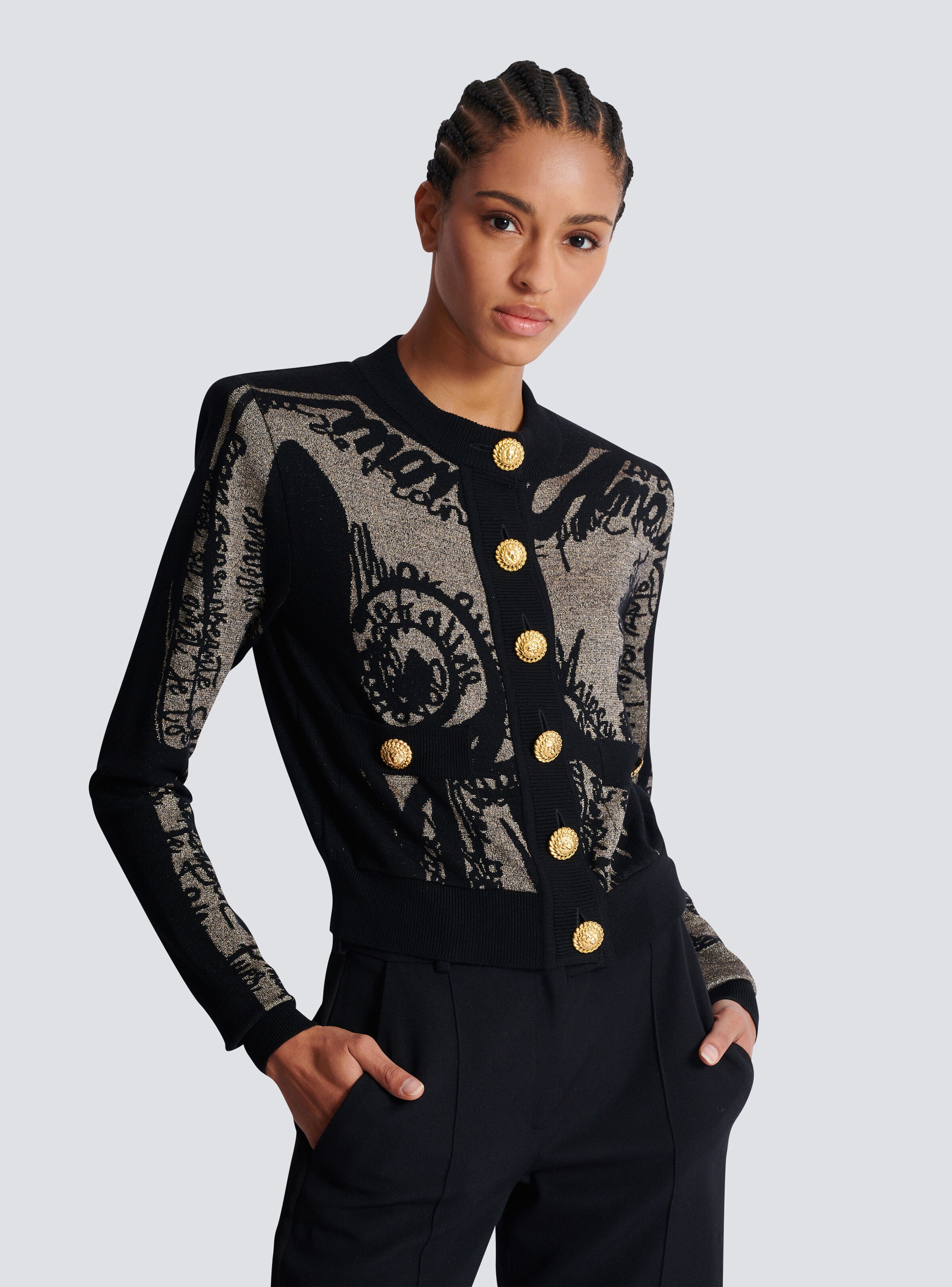 Jacquard knit cardigan with body motif - 6