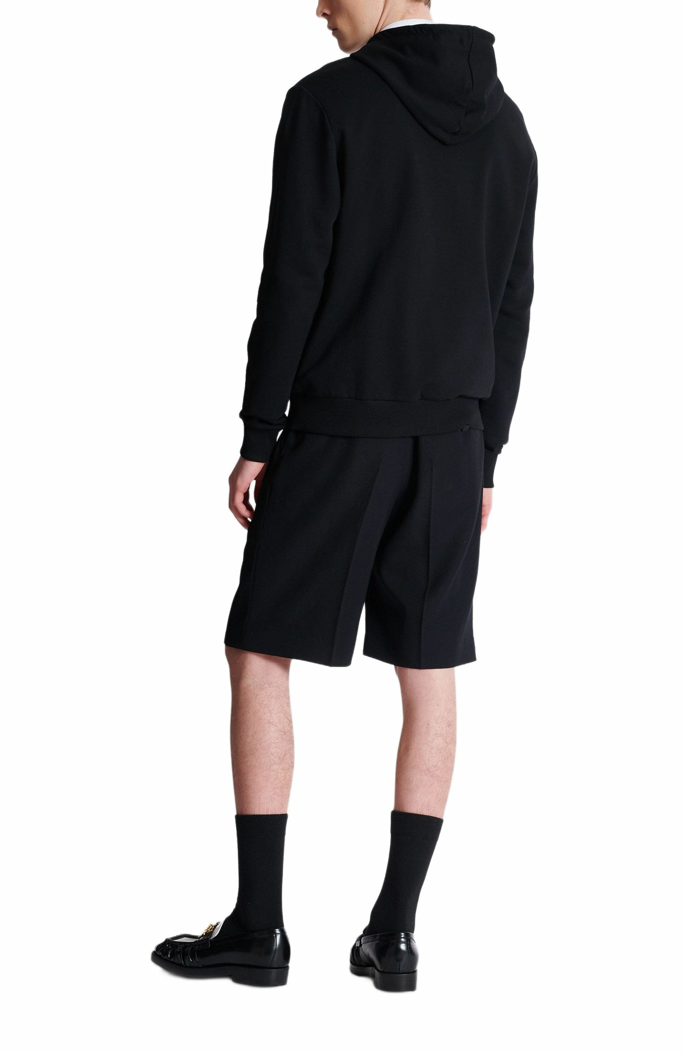 Balmain Logo Organic Cotton Graphic Hoodie in Black/White at Nordstrom - 3