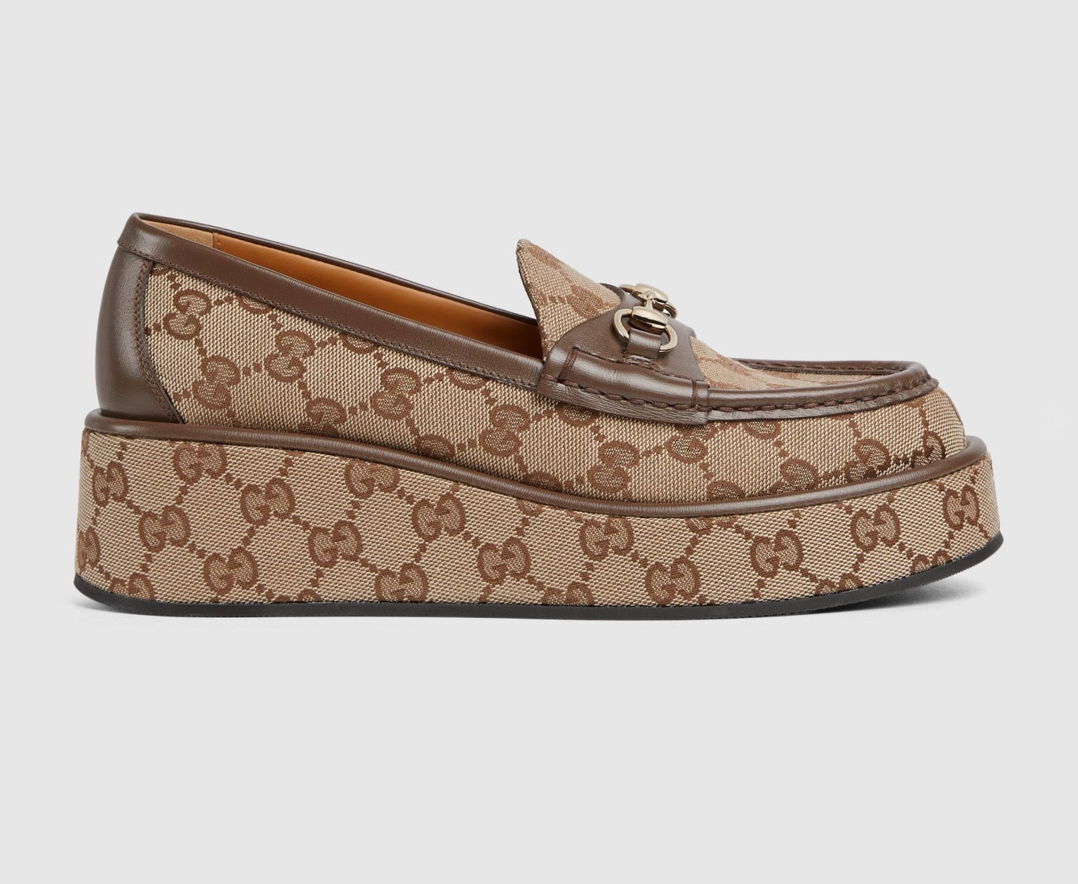 Gucci Horsebit GG Canvas Wedge Loafers - 1