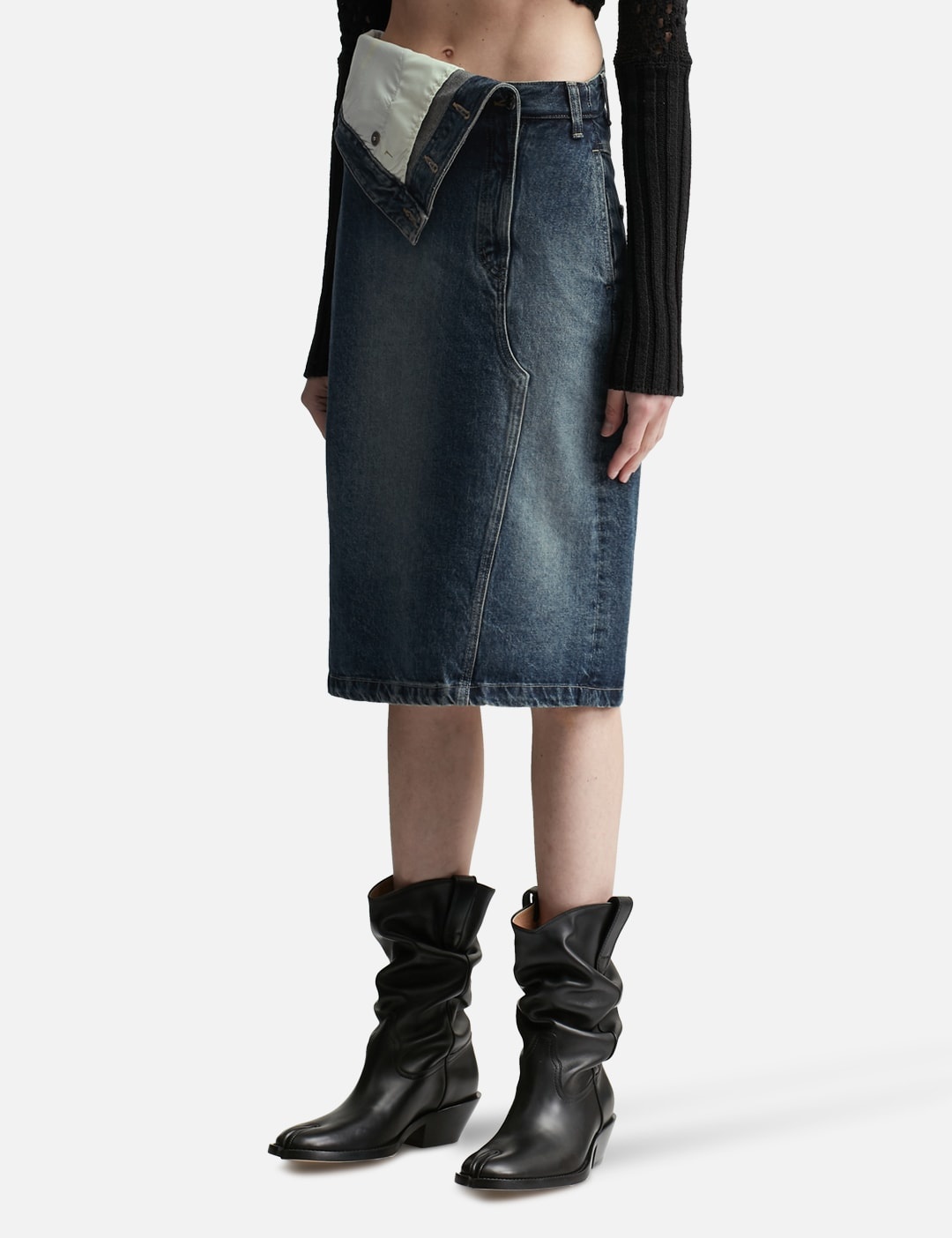 FOLDED-WAIST DENIM MIDI SKIRT - 2