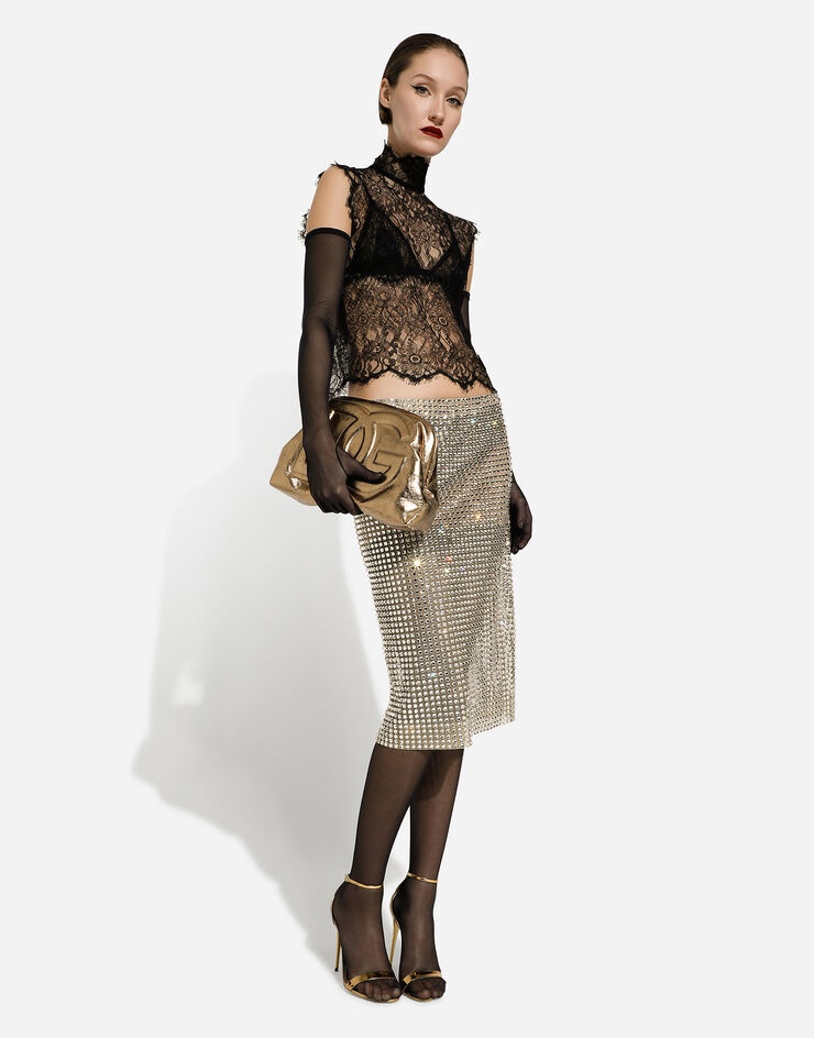 Tulle calf-length skirt with all-over fusible rhinestone embellishment - 7