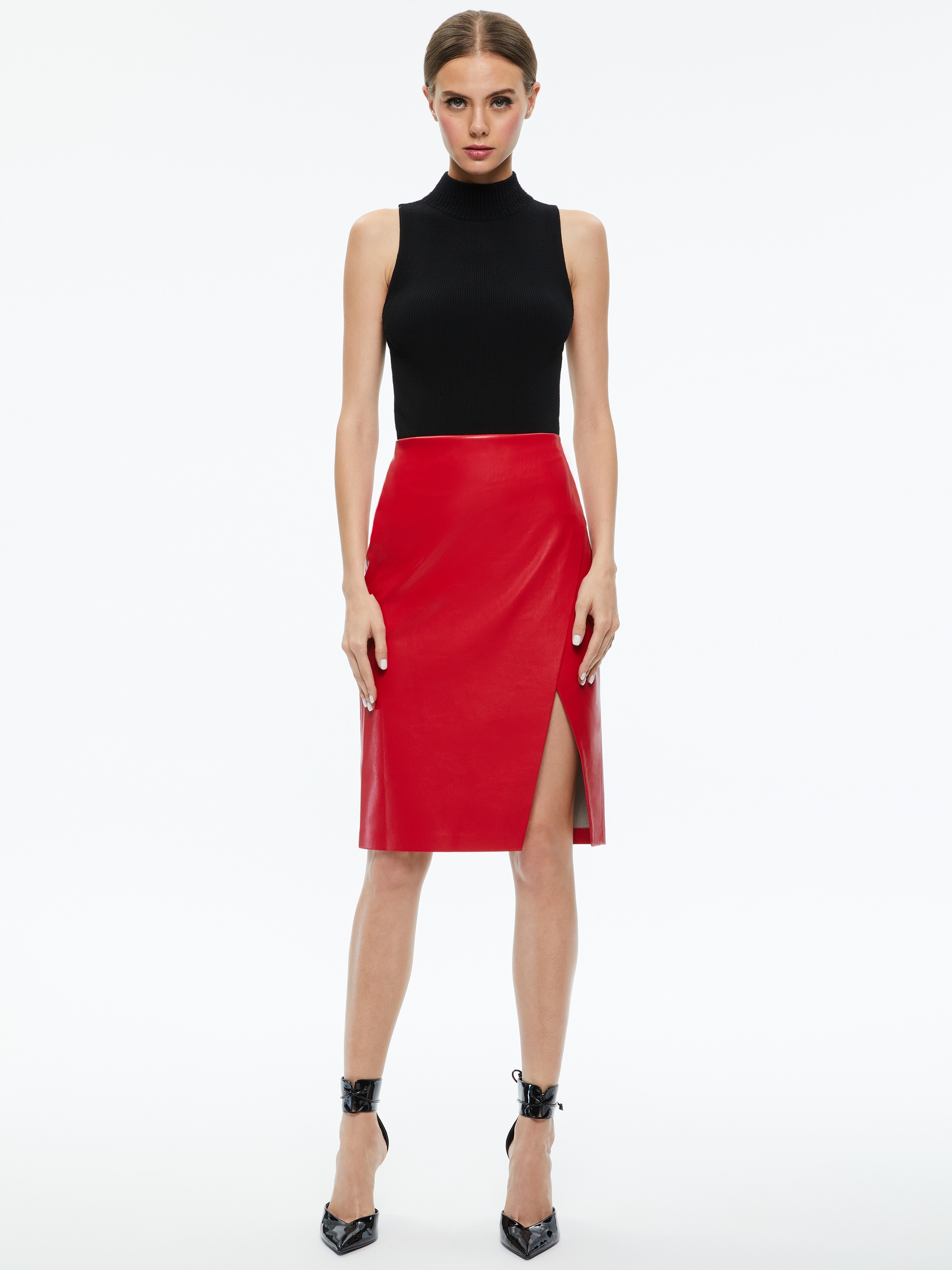 SIOBHAN VEGAN LEATHER MIDI SKIRT - 4