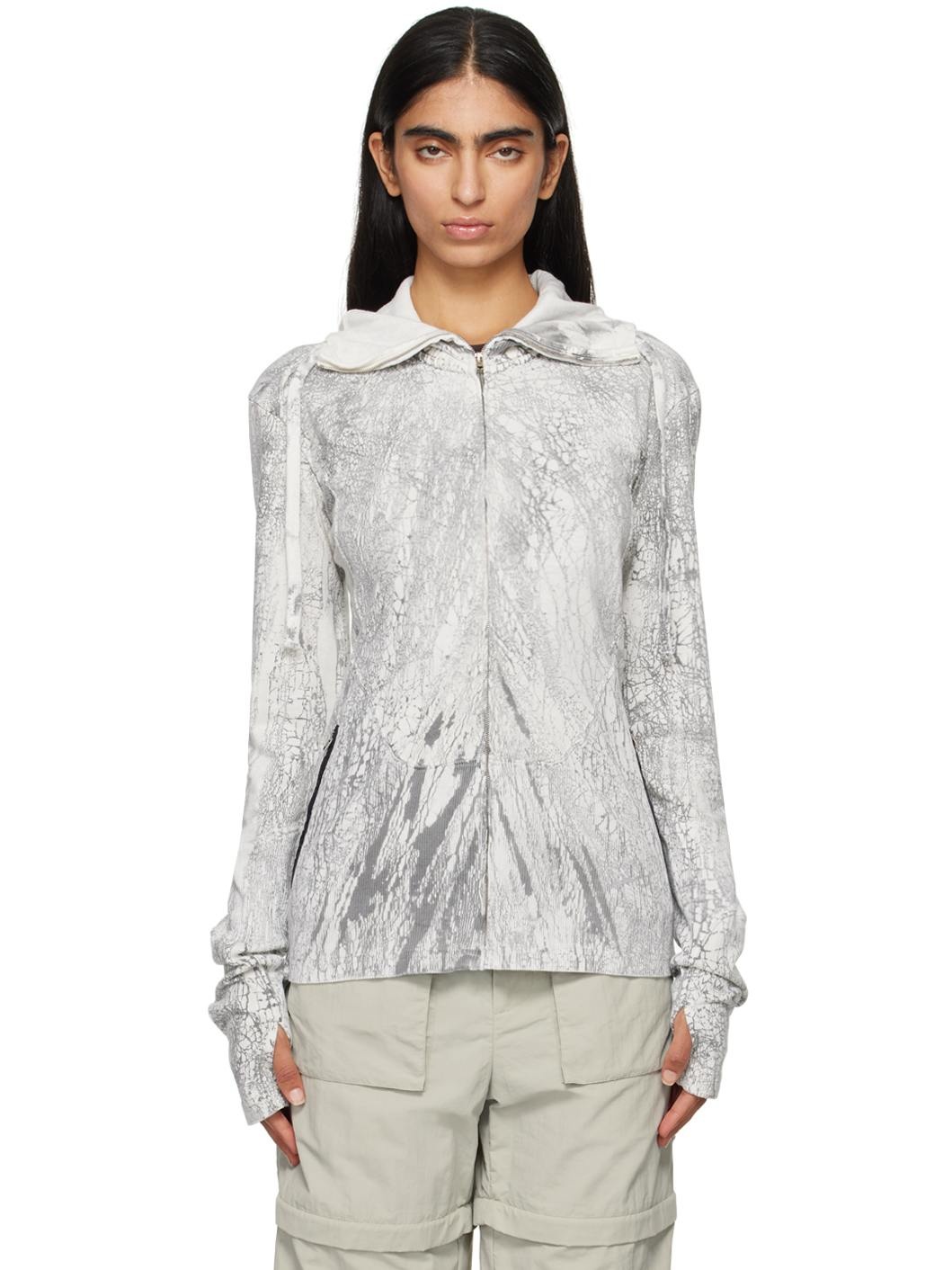 Gray Zippered Dyed Hoodie - 1