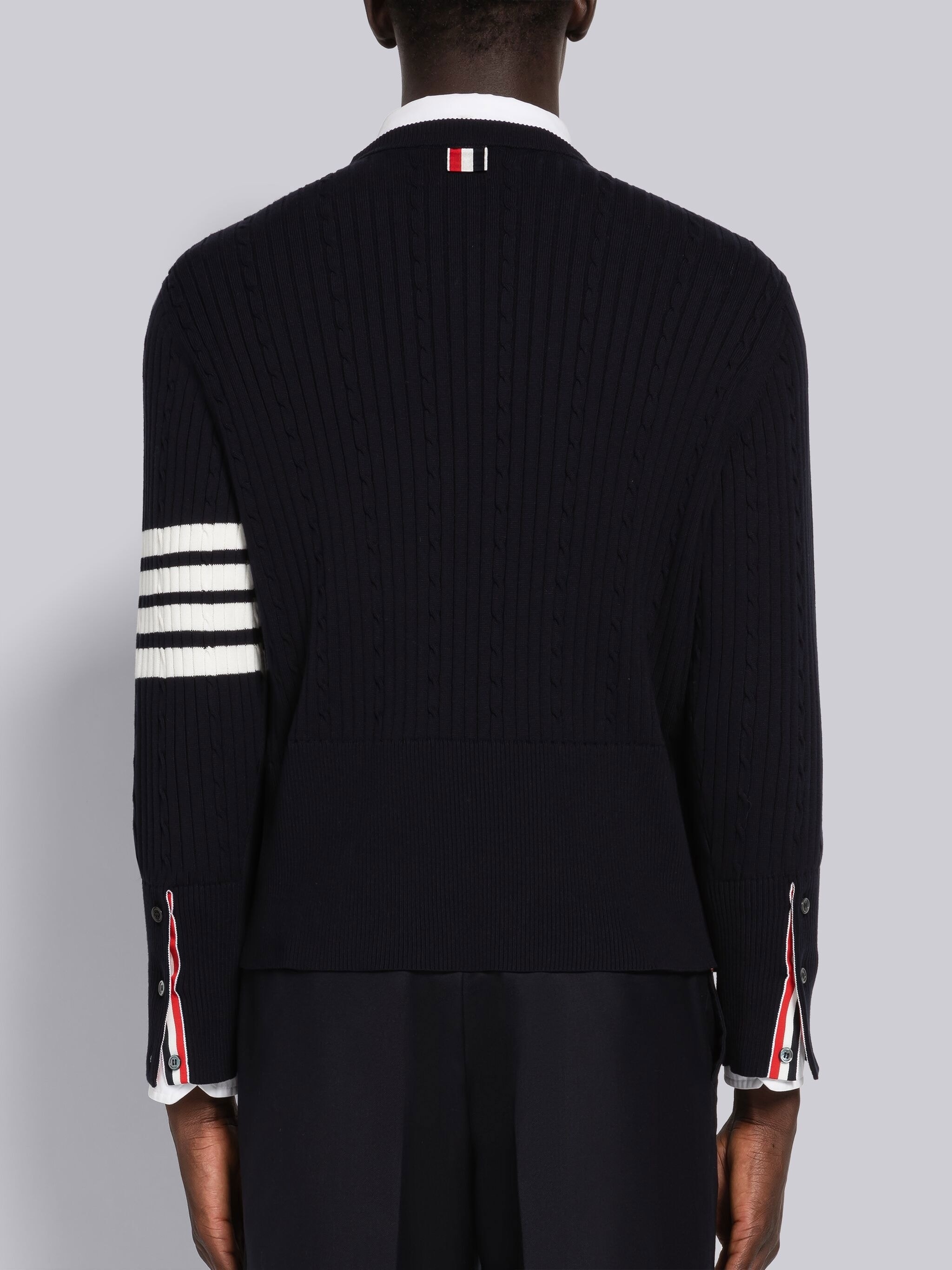 Thom Browne Baby Cable Rib Cotton 4-Bar Crew Neck Pullover