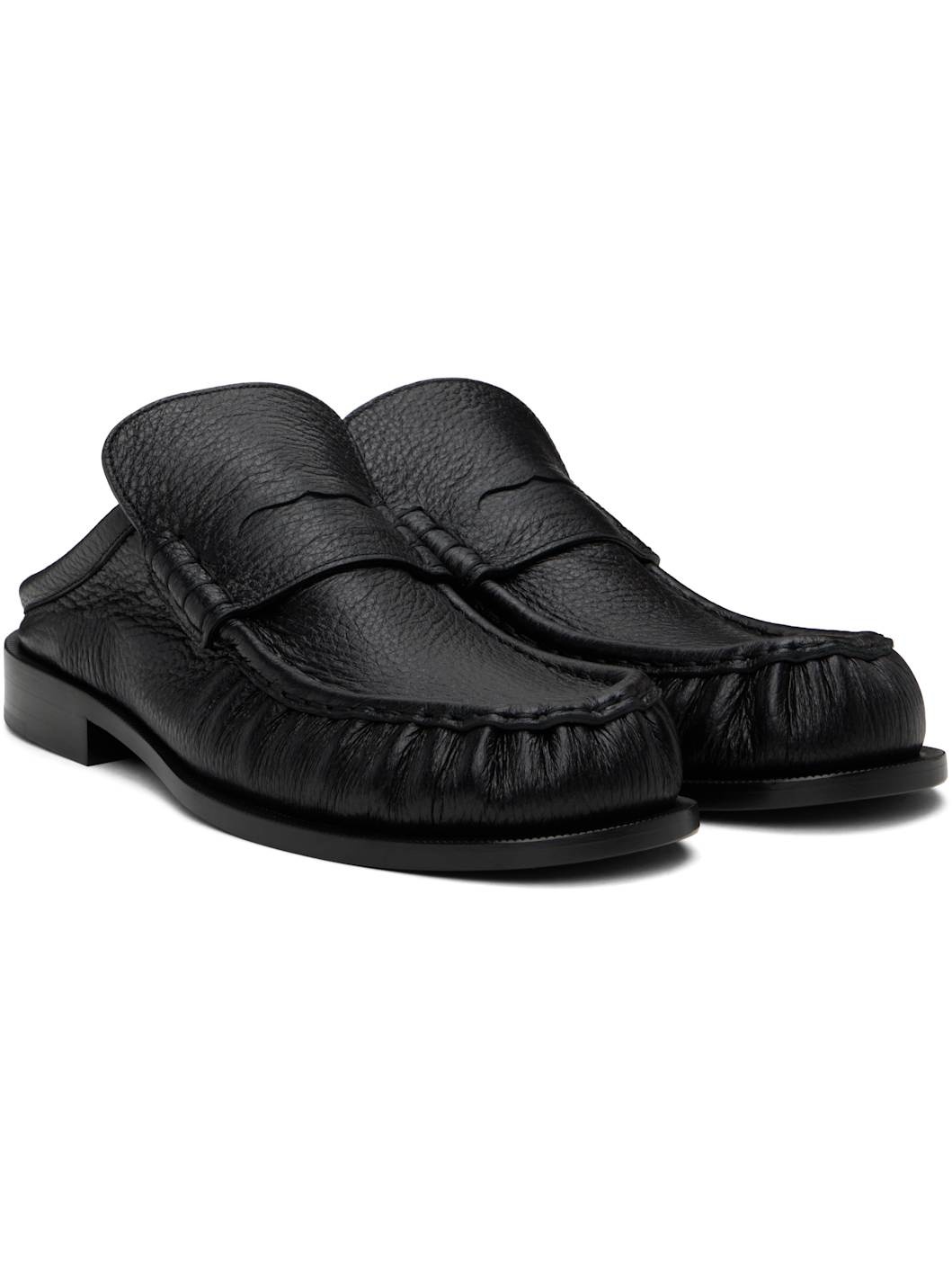 Black Leather Slip-on Loafers - 4