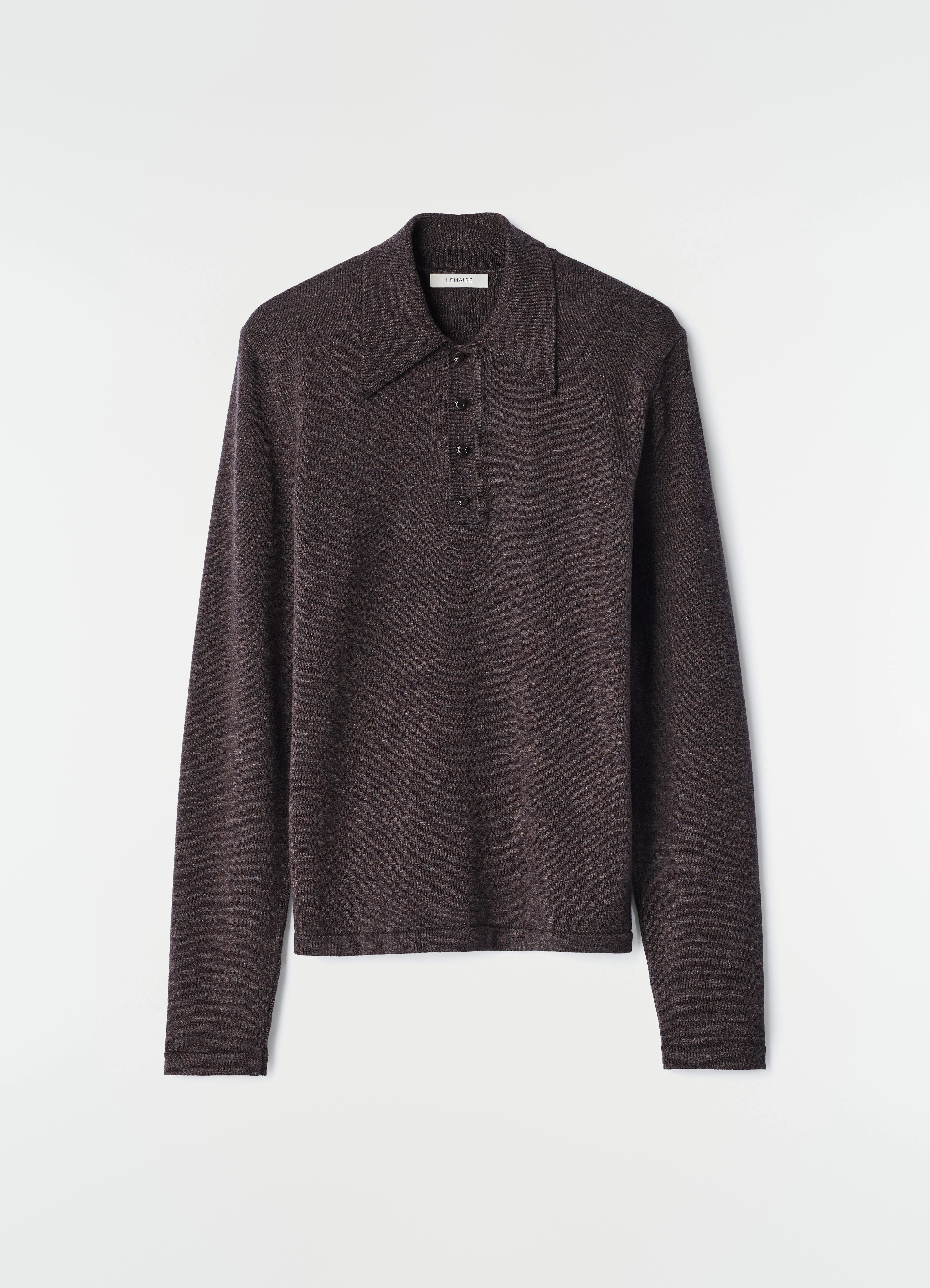 LONG-SLEEVE POLO IN FINE MOULINÉ MERINO WOOL - 1