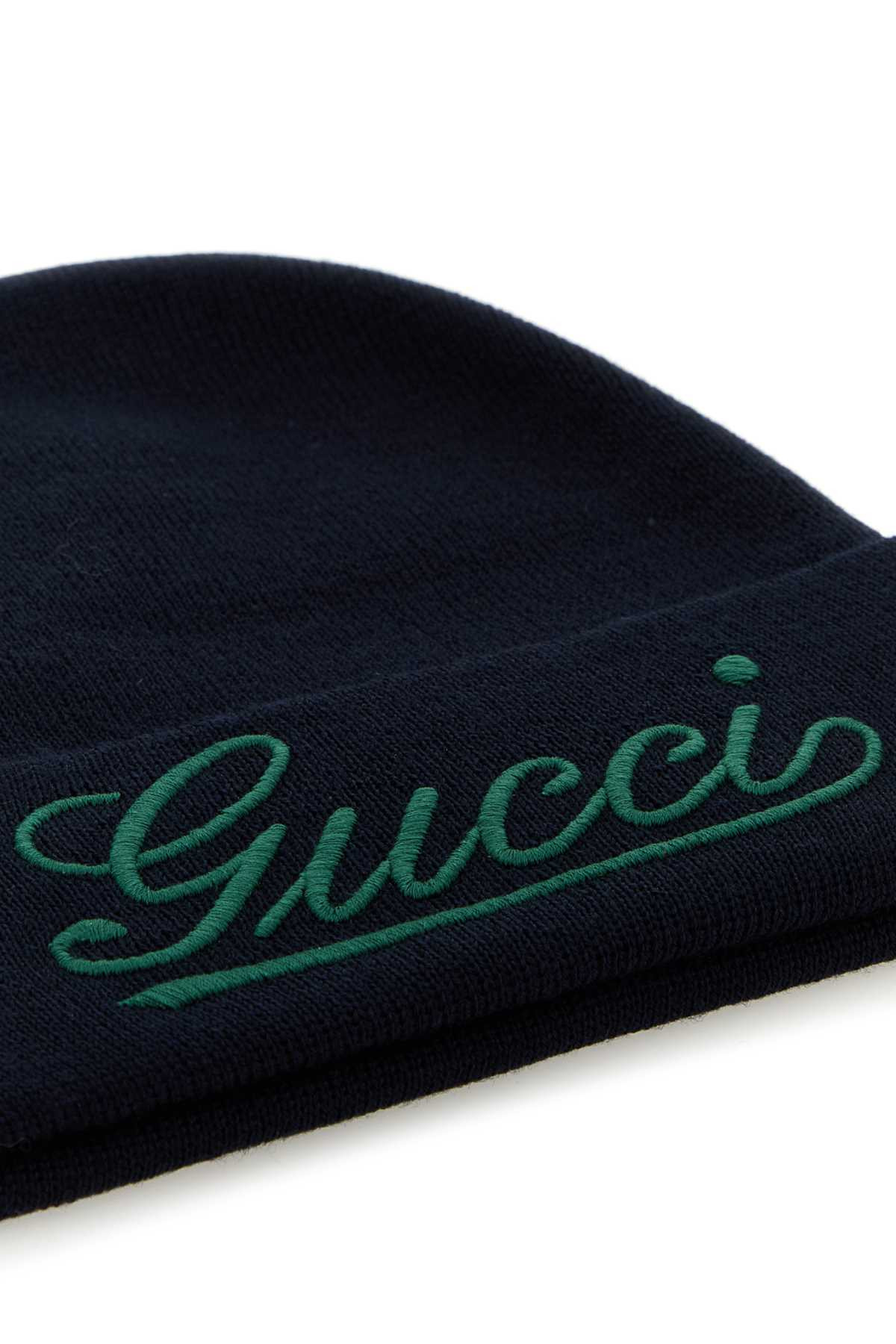 Gucci Men Dark Blue Wool Beanie Hat - 3