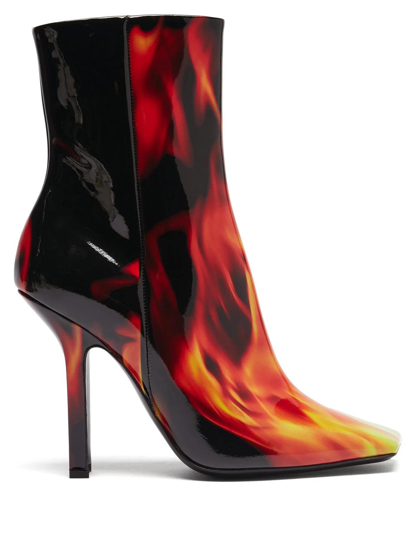 Boomerang flame-print leather ankle boots - 1