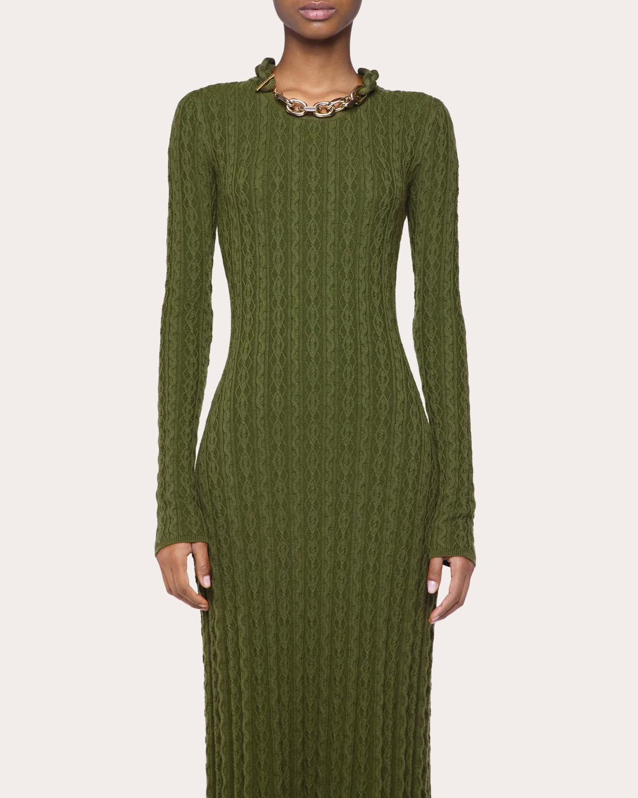 Wool Cashmere Cable Knit Chain Midi Dress - 4