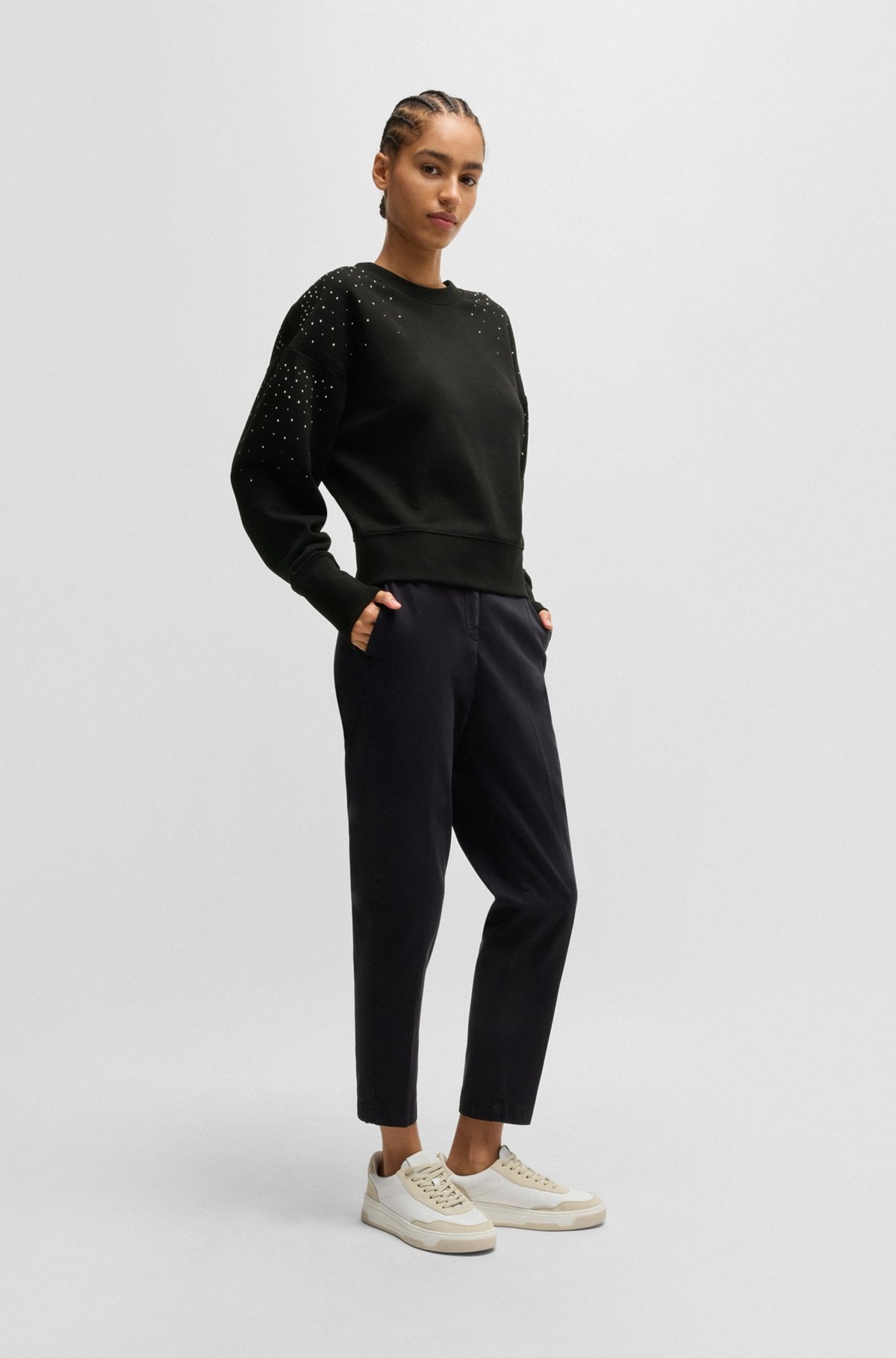 EMBELLISHED SWEATSHIRT IN COTTON TERRY WITH RIBBED TRIMS - 3