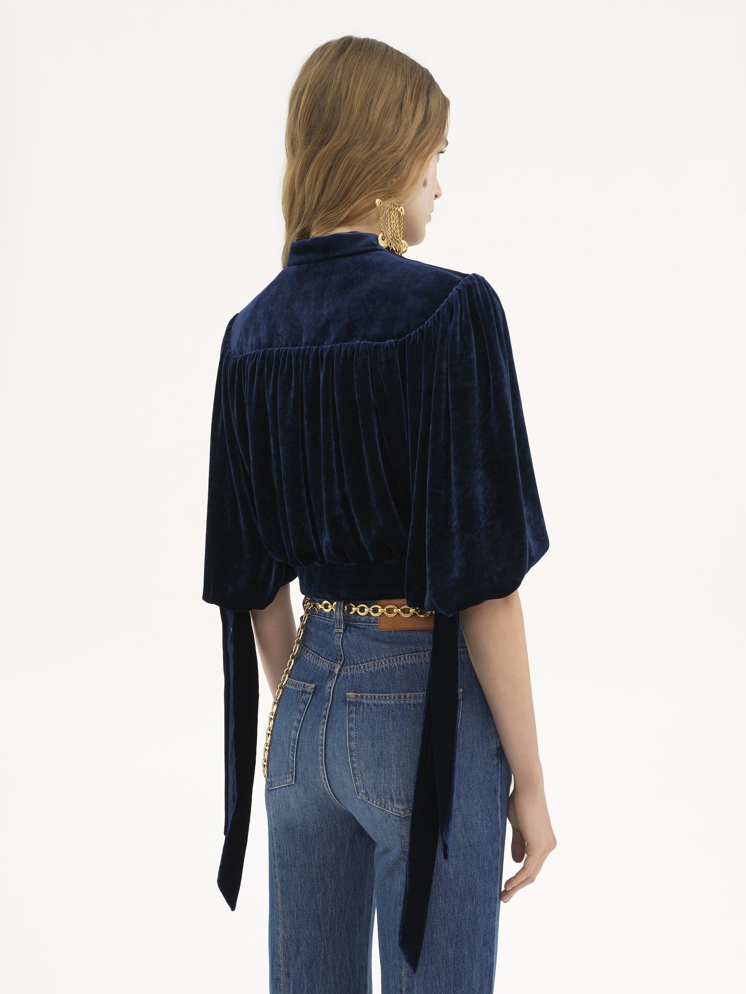 GATHERED CROPPED TOP IN VELVET - 5