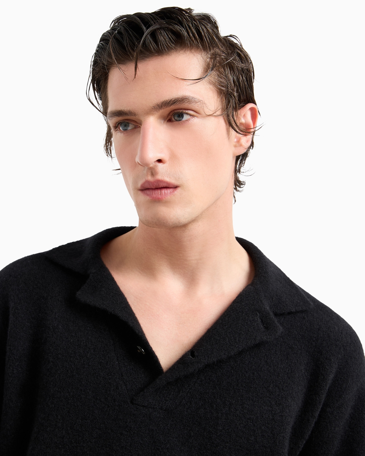 LONG-SLEEVED STRETCH POLO SHIRT IN CASHMERE AND SILK - 5