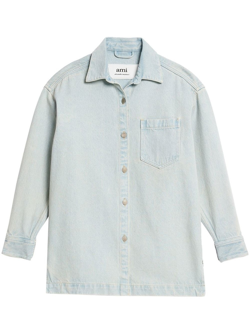 logo-print denim overshirt 1