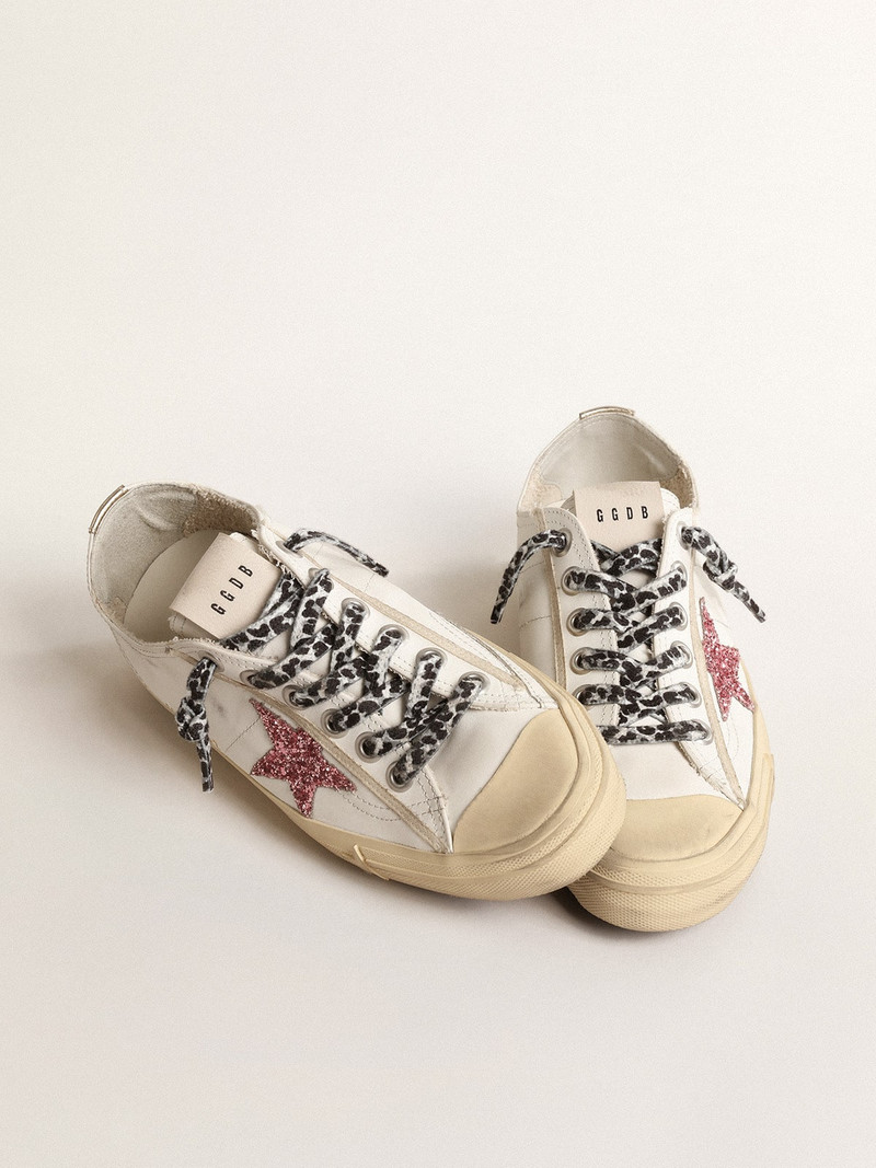 Golden Goose V-Star with pink glitter star and metallic leather heel tab outlook