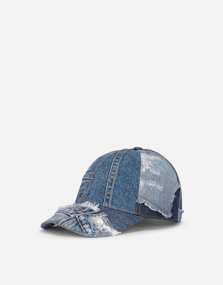 Denim patchwork baseball cap - 1
