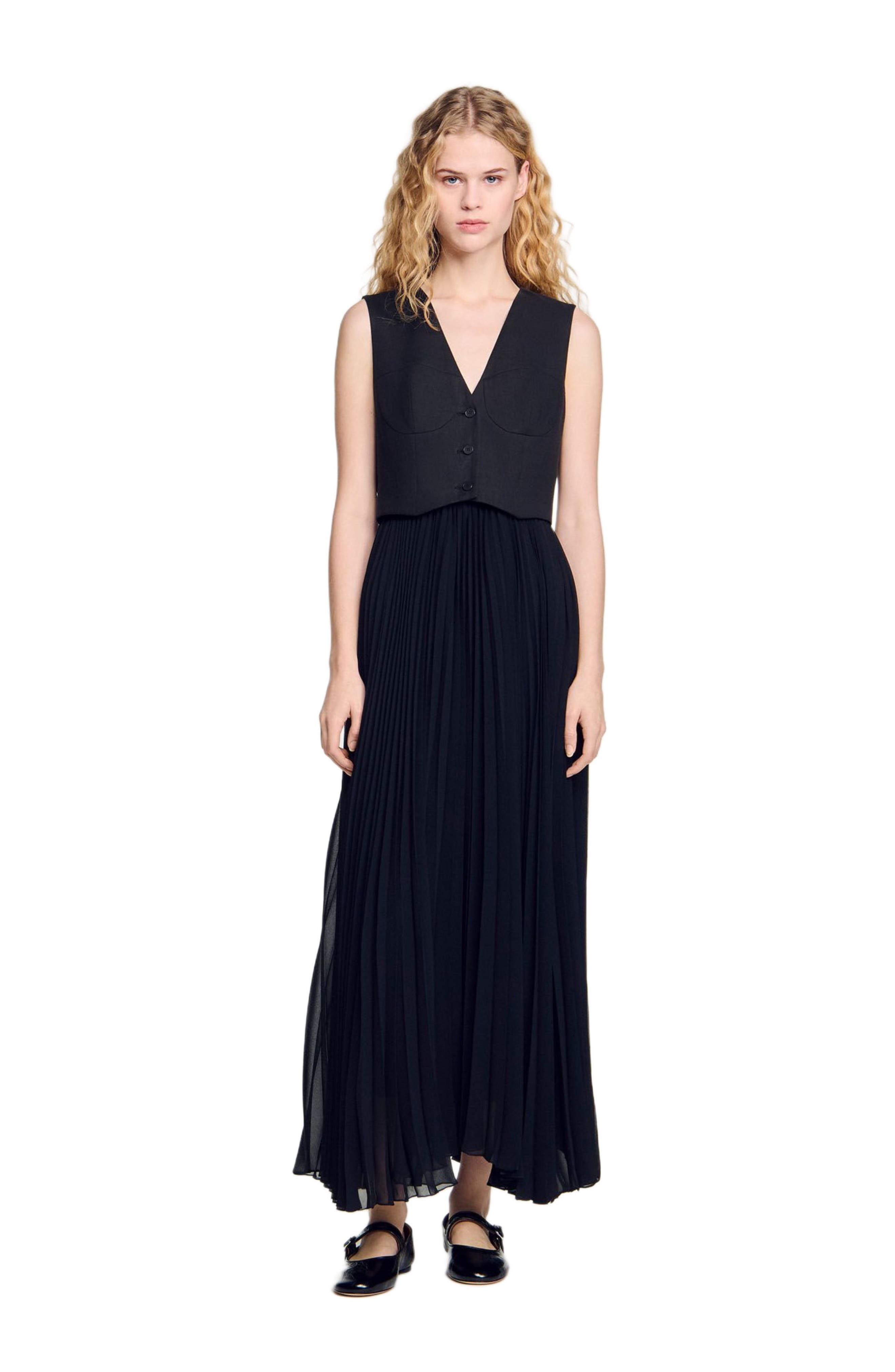 SANDRO Pleated maxi dress in Black at Nordstrom - 1