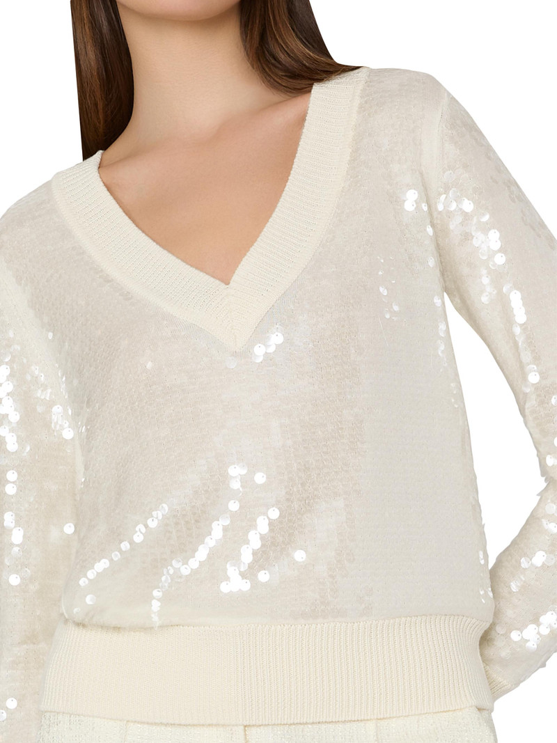 Women's Ilaria Sequined V-Neck Sweater - Ecru 4