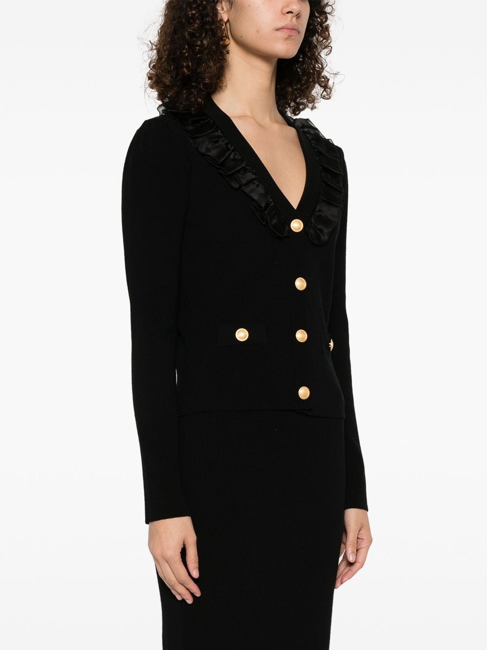 ruffle-detail ribbed cardigan - 3